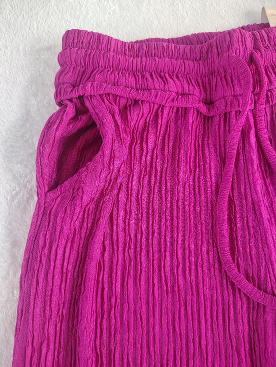 Rene Ricci Crinkle Drawstring Pants in Fuchsia Pink - Picture 3 of 11